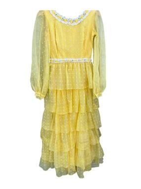 Sylvia Ann Yellow Polka Dot Dress Chiffon Maxi Ruffle Southern Belle Cottagecore